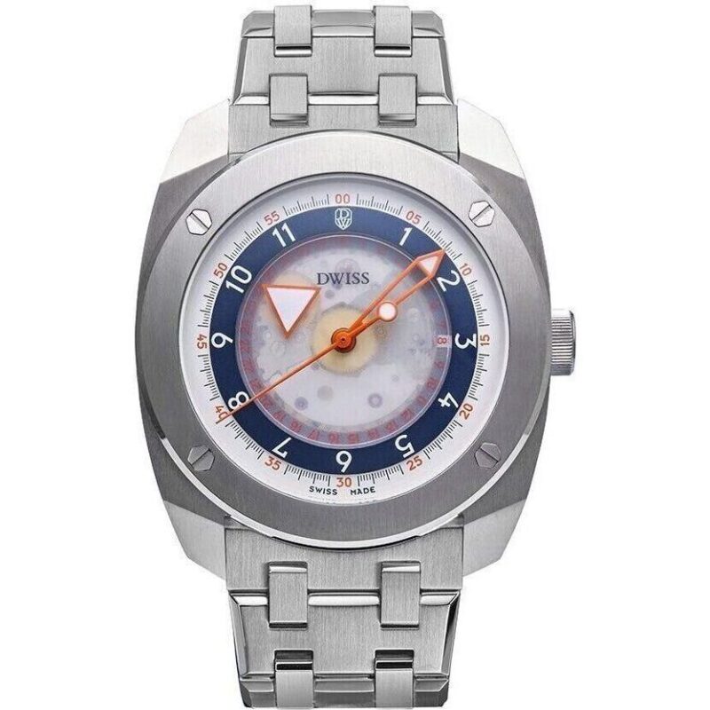 DWISS R2 Floating Hours Display Stainless Steel Blue And White Skeleton Dial Automatic R2-SL-BRACELET 100M Men's Watch DWISS R2 Floating Hours Display Stainless Steel Blue And White Skeleton Dial Automatic R2-SL-BRACELET 100M Men's Watch