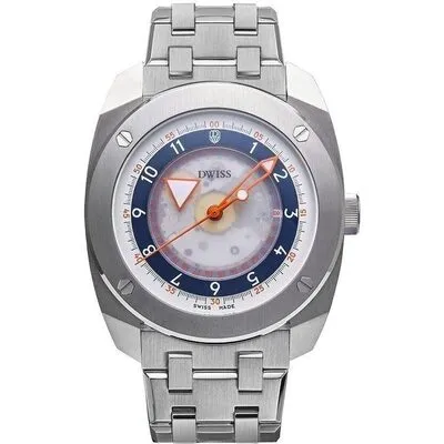 DWISS R2 Floating Hours Display Stainless Steel Blue And White Skeleton Dial Automatic R2-SL-BRACELET 100M Men's Watch