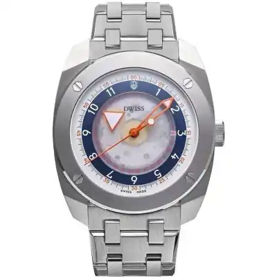 DWISS R2 Floating Hours Display Stainless Steel Blue And White Skeleton Dial Automatic R2-SL-BRACELET 100M Men's Watch