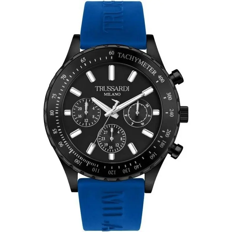 Trussardi T-Logo Tachymeter Black Dial Silicon Strap Quartz R2451148001 Men's Watch