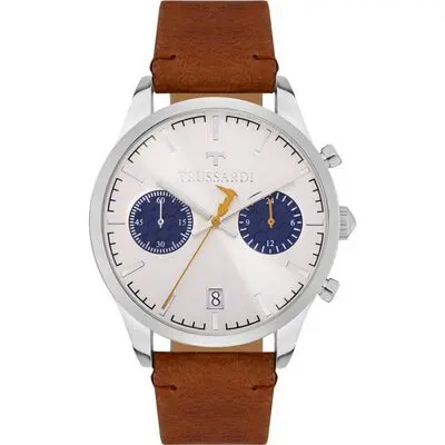 Trussardi T-Genus Chronograph Silver Dial Leather Strap Quartz R2471613004 Men's Watch
