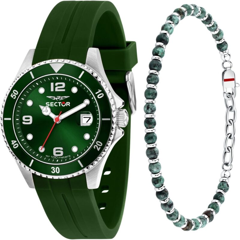 Sector 230 Silicone Strap Green Dial Quartz R3251161059 100M Men's Watch With Extra Bracelet