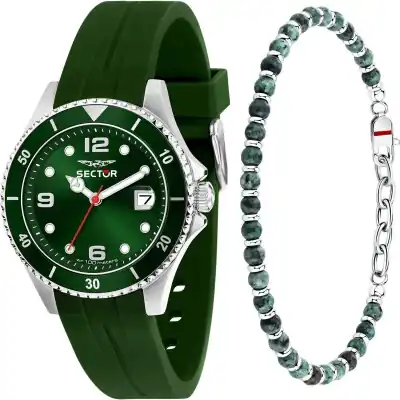 Sector 230 Silicone Strap Green Dial Quartz R3251161059 100M Men's Watch With Extra Bracelet