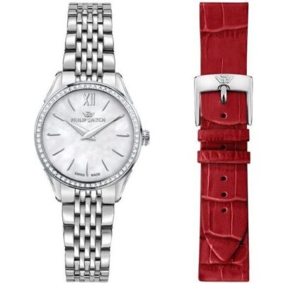 Philip Watch Swiss Made Roma Stainless Steel White Dial Quartz R8253217506 Women's Watch With Extra Strap
