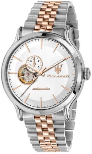 Maserati Epoca Two Tone Stainless Steel Open Heart White Dial Automatic R8823118008 100M Men's Watch