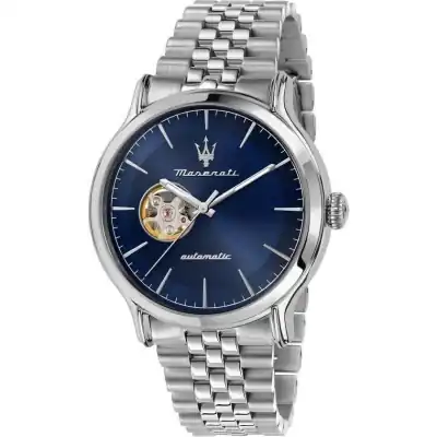 Maserati Epoca Stainless Steel Open Heart Blue Dial Automatic R8823118009 100M Men's Watch