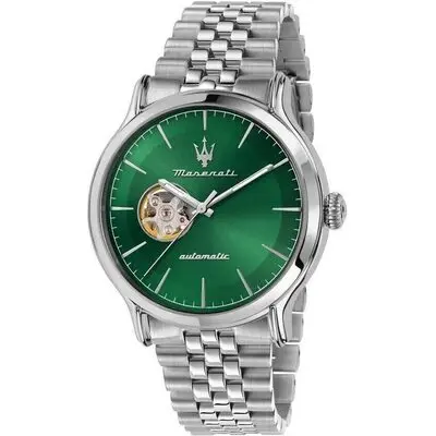 Maserati Epoca Stainless Steel Open Heart Green Dial Automatic R8823118010 100M Men's Watch