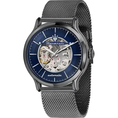 Maserati Epoca Stainless Steel Mesh Bracelet Blue Skeleton Dial Automatic R8823118012 100M Men's Watch