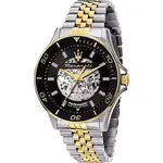 Maserati Sfida Two Tone Stainless Steel Skeleton Black Sunray Dial Automatic R8823140010 100M Men's Watch