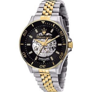 Maserati Sfida Two Tone Stainless Steel Skeleton Black Sunray Dial Automatic R8823140010 100M Men's Watch