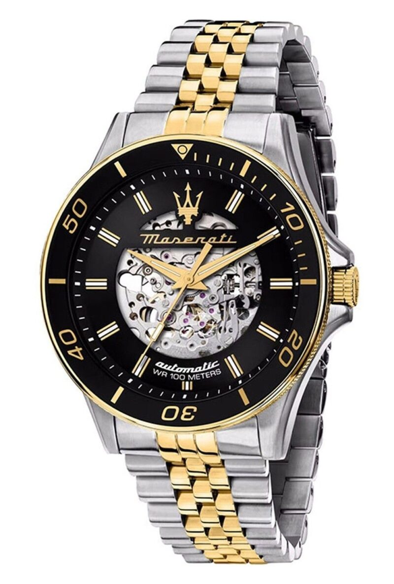 Maserati Sfida Two Tone Stainless Steel Skeleton Black Sunray Dial Automatic R8823140010 100M Men's Watch
