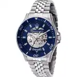 Maserati Sfida Stainless Steel Skeleton Blue Sunray Dial Automatic R8823140011 100M Men's Watch