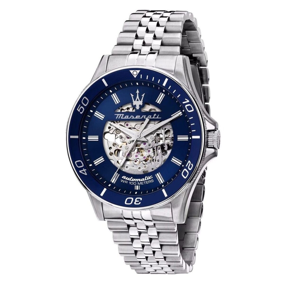 Maserati Sfida Stainless Steel Skeleton Blue Sunray Dial Automatic R8823140011 100M Men's Watch