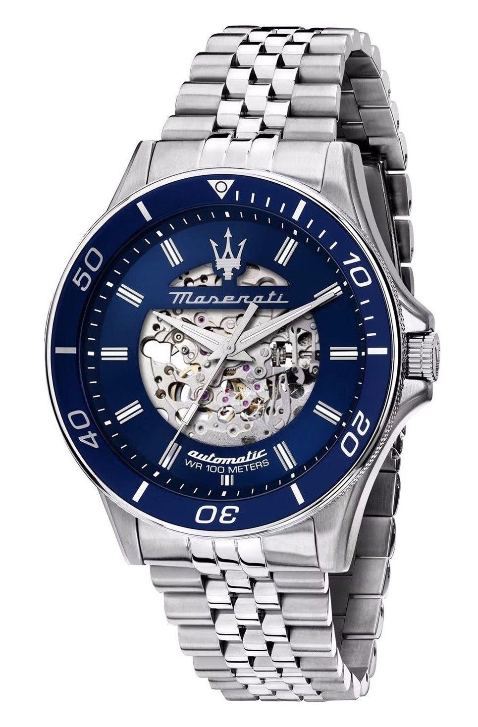 Maserati Sfida Stainless Steel Skeleton Blue Sunray Dial Automatic R8823140011 100M Men's Watch