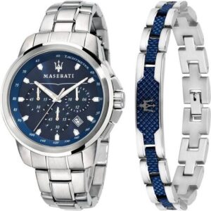 Maserati Successo Chronograph Stainless Steel Blue Dial Quartz R8851121016 Men's Watch Gift Set