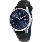 Maserati Classic Sorpasso Leather Strap Blue Sunray Dial Quartz R8851124003 100M Men's Watch