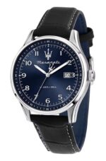 Maserati Classic Sorpasso Leather Strap Blue Sunray Dial Quartz R8851124003 100M Men's Watch