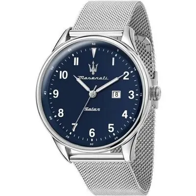 Maserati Tradizione Stainless Steel Mesh Blue Dial Solar R8851146002 100M Men's Watch