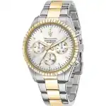 Maserati Competizione Two Tone Stainless Steel Silver Multifunction Dial Quartz R8853100021 100M Men's Watch