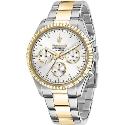 Maserati Competizione Two Tone Stainless Steel Silver Multifunction Dial Quartz R8853100021 100M Men's Watch
