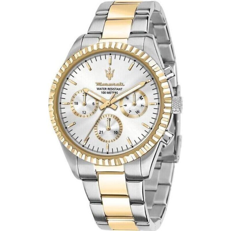 Maserati Competizione Two Tone Stainless Steel Silver Multifunction Dial Quartz R8853100021 100M Men's Watch