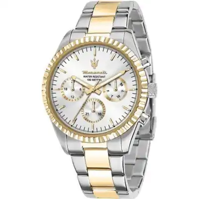 Maserati Competizione Two Tone Stainless Steel Silver Multifunction Dial Quartz R8853100021 100M Men's Watch