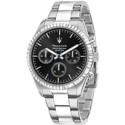 Maserati Competizione Stainless Steel Black Multifunction Dial Quartz R8853100023 100M Men's Watch
