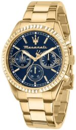 Maserati Competizione Gold Tone Stainless Steel Blue Multifunction Dial Quartz R8853100026 100M Men's Watch