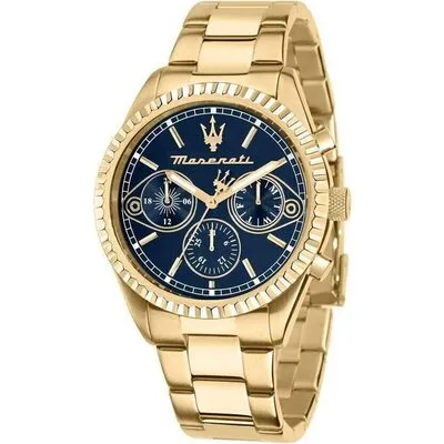 Maserati Competizione Gold Tone Stainless Steel Blue Multifunction Dial Quartz R8853100026 100M Men's Watch