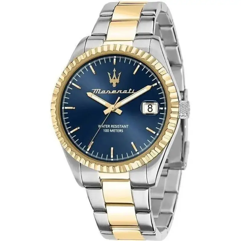Maserati Competizione Two Tone Stainless Steel Blue Dial Quartz R8853100027 100M Men's Watch