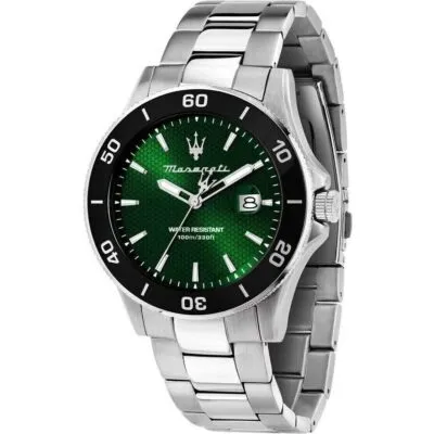 Maserati Competizione Stainless Steel Green Sunray Dial Quartz R8853100038 100M Men's Watch