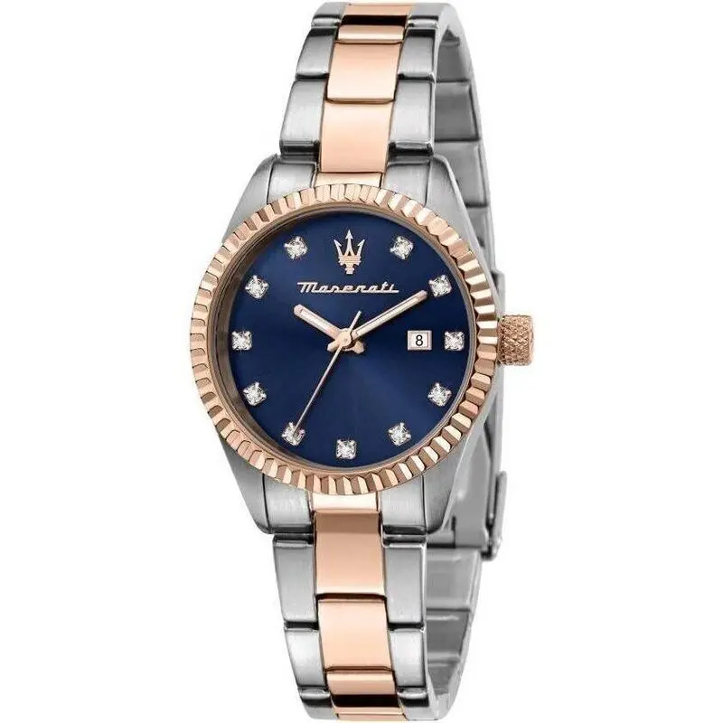 Maserati Competizione Crystal Accents Two Tone Stainless Steel Blue Dial Quartz R8853100507 100M Women's Watch