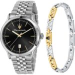 Maserati Epoca Stainless Steel Black Sunray Dial Quartz R8853118029 100M Men's Watch With Extra Bracelet