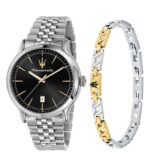 Maserati Epoca Stainless Steel Black Sunray Dial Quartz R8853118029 100M Men's Watch With Extra Bracelet