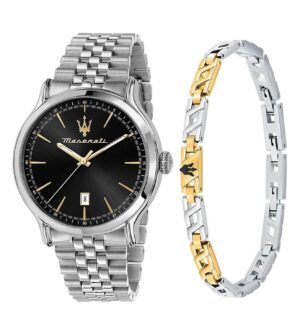 Maserati Epoca Stainless Steel Black Sunray Dial Quartz R8853118029 100M Men's Watch With Extra Bracelet