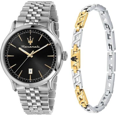 Maserati Epoca Stainless Steel Black Sunray Dial Quartz R8853118029 100M Men's Watch With Extra Bracelet