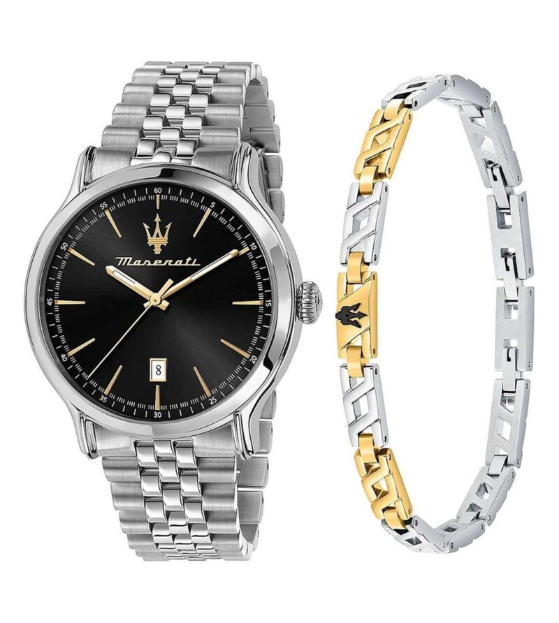 Maserati Epoca Stainless Steel Black Sunray Dial Quartz R8853118029 100M Men's Watch With Extra Bracelet