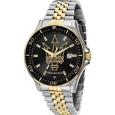 Maserati Sfida Two Tone Stainless Steel Black Sunray Dial Quartz R8853140009 100M Men's Watch