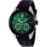 Maserati Traguardo Chronograph Rubber Strap Green Sunray Dial Quartz R8871612043 100M Men's Watch