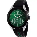 Maserati Traguardo Chronograph Rubber Strap Green Sunray Dial Quartz R8871612043 100M Men's Watch