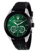 Maserati Traguardo Chronograph Rubber Strap Green Sunray Dial Quartz R8871612043 100M Men's Watch