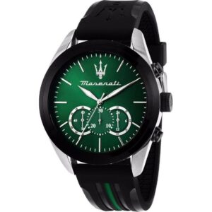 Maserati Traguardo Chronograph Rubber Strap Green Sunray Dial Quartz R8871612043 100M Men's Watch