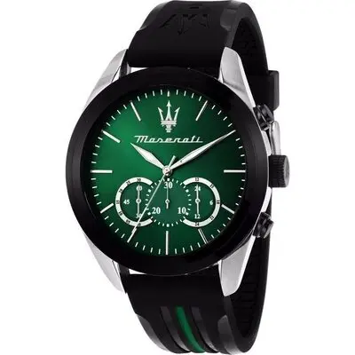 Maserati Traguardo Chronograph Rubber Strap Green Sunray Dial Quartz R8871612043 100M Men's Watch
