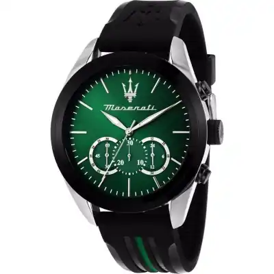 Maserati Traguardo Chronograph Rubber Strap Green Sunray Dial Quartz R8871612043 100M Men's Watch
