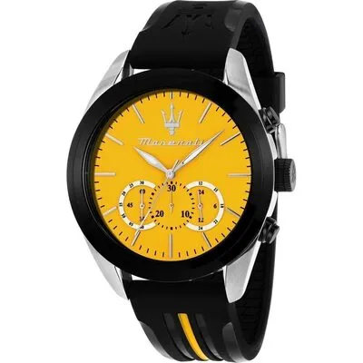 Maserati Traguardo Chronograph Rubber Strap Yellow Dial Quartz R8871612045 100M Men's Watch