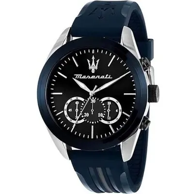 Maserati Traguardo Chronograph Rubber Strap Black Sunray Dial Quartz R8871612046 100M Men's Watch