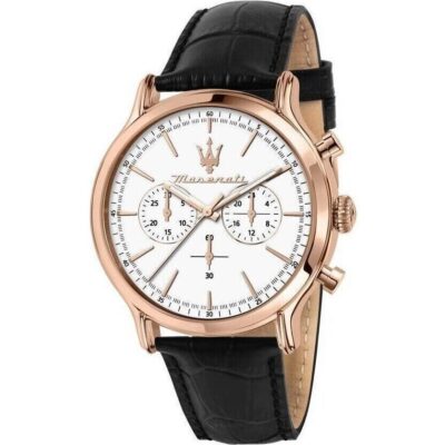 Maserati Epoca Chronograph Leather Strap White Dial Quartz R8871618016 100M Men's Watch