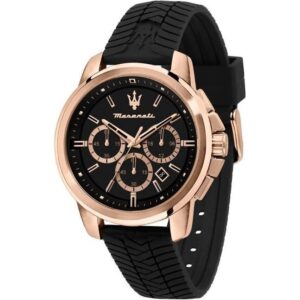Maserati Successo Chronograph Silicone Strap Black Dial Quartz R8871621012 Men's Watch