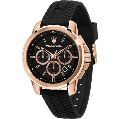 Maserati Successo Chronograph Silicone Strap Black Dial Quartz R8871621012 Men's Watch