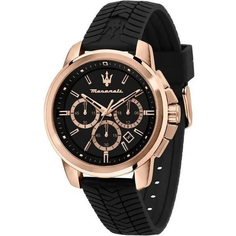 Maserati Successo Chronograph Silicone Strap Black Dial Quartz R8871621012 Men's Watch